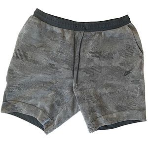 Nike Grey and Black Printed Tech Fleece Shorts - Men 3XL